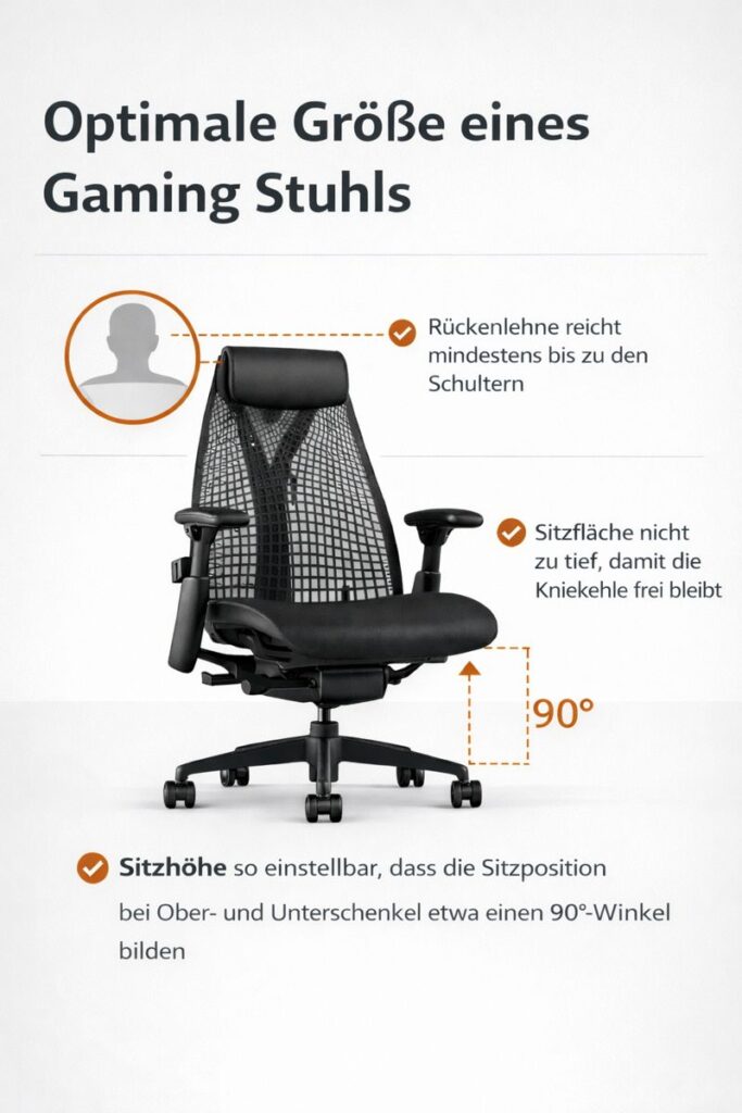 Grafik: Optimale Höhe eines Gamingstuhls